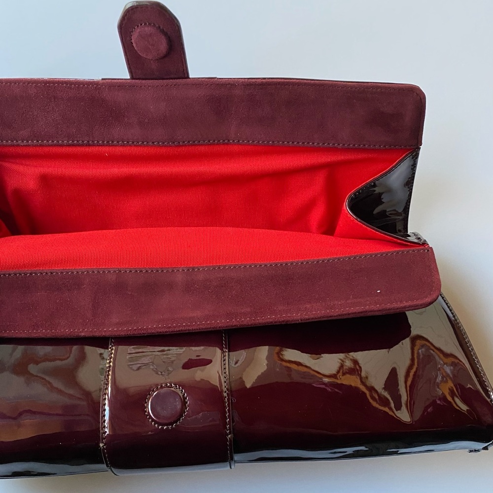 Christian Louboutin Patent Calfskin Liv Clutch with metal buckle, color Oxblood - Picture 2 of 16